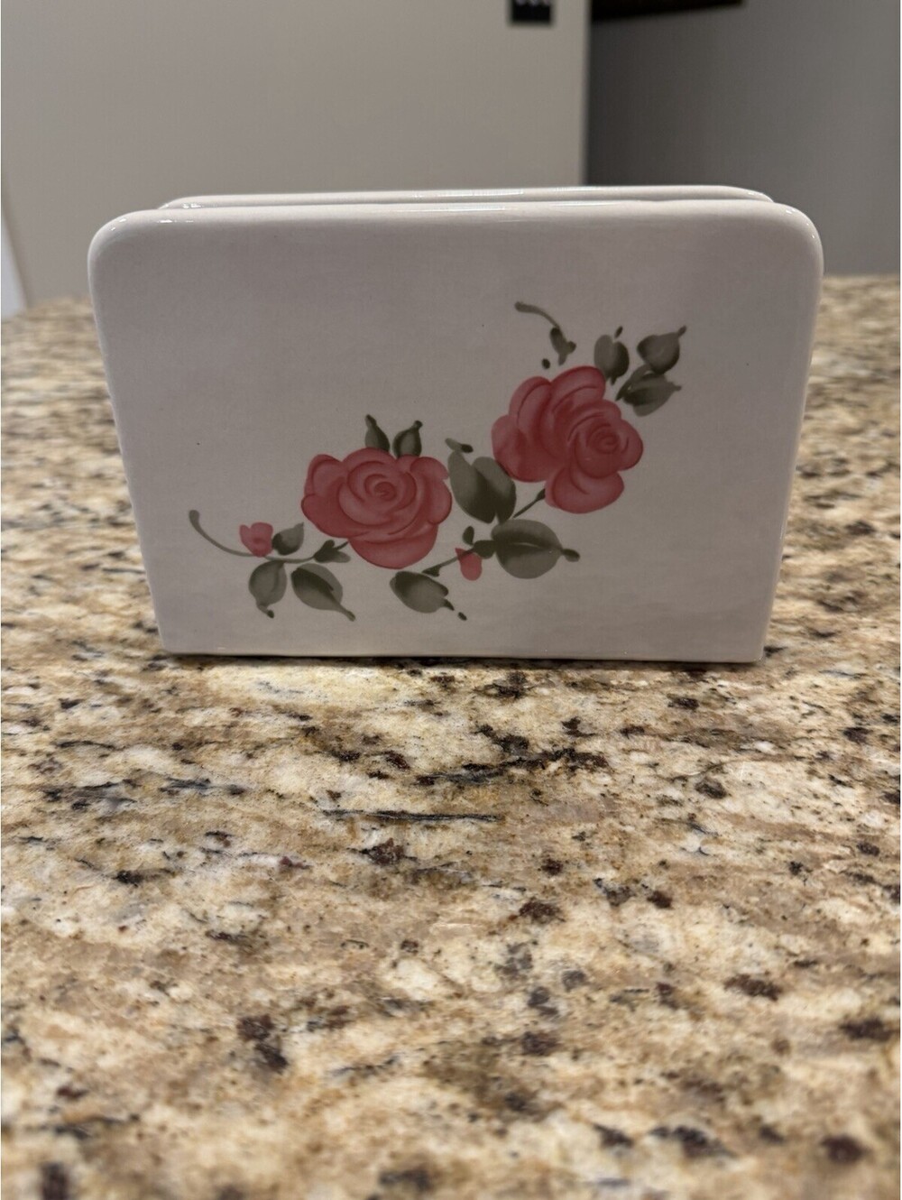 Vtg Gibson Roseland Pink Roses Napkin Holder No Chips EUC